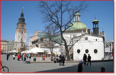 church and tower in Krakow